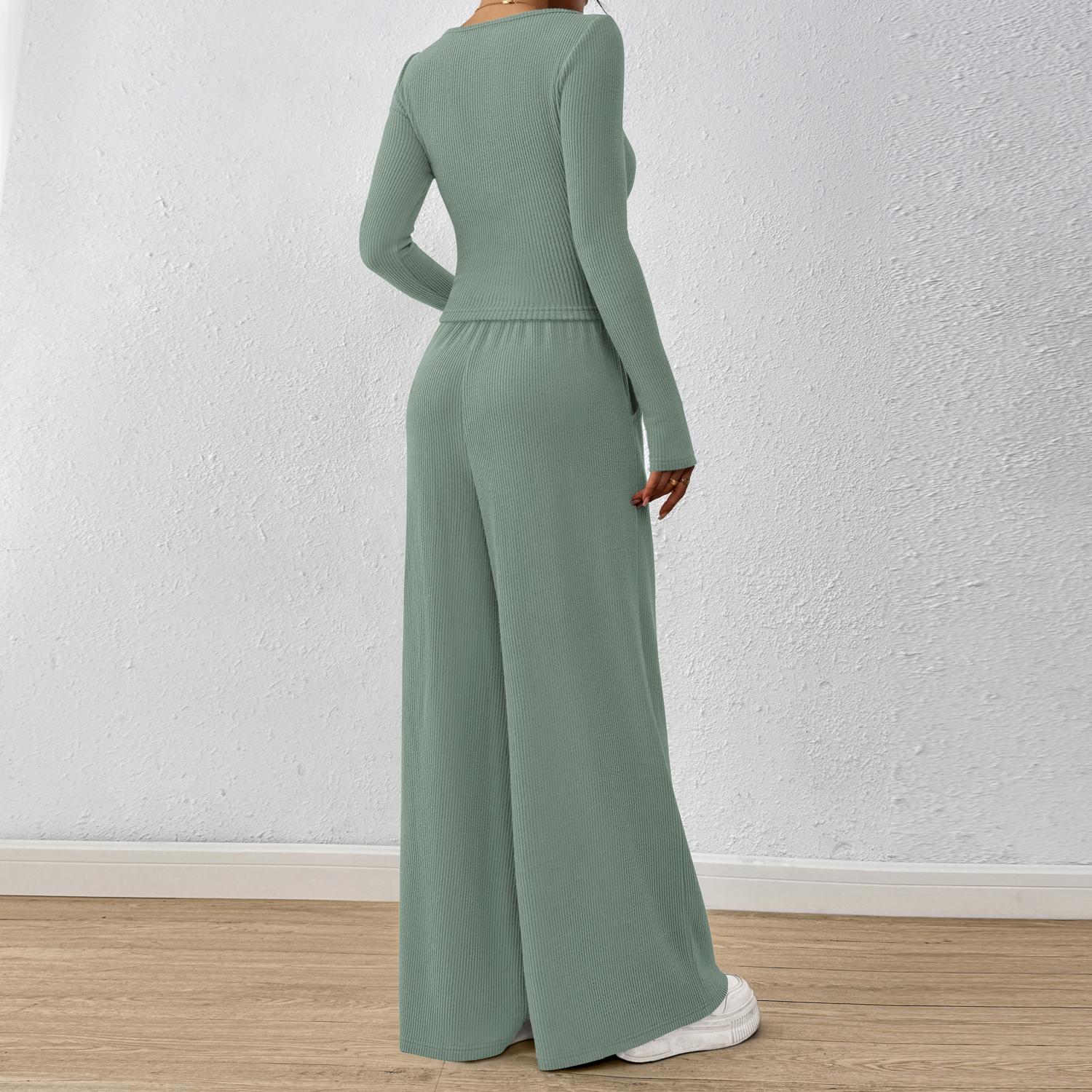 PrettyGarden Women's 2 Piece Lounge Sets Fall Fashion Long Sleeve Crop Top Wide Leg Pants Matching Sets Clothing, Comfy Womenswear#FallFreshness
