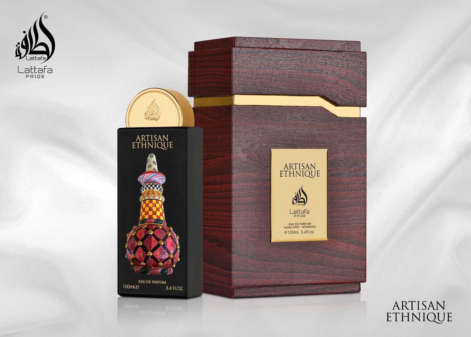 Lattafa Pride Artisan Ethnique Eau de Parfum Spray 3.4 Ounce / 100 ml - Amber-Sweet Gourmand Fragrance with Cinnamon, Coffee, Vanilla, and More