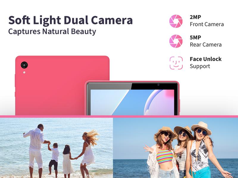 Veidoo 10.1" Android Tablet – 3GB RAM, 64GB +256GB Expandable, HD Touchscreen, 5G WiFi, Face Unlock, Eye Care Mode (Rose Pink)