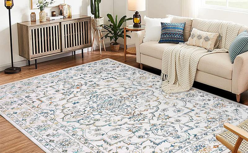 【GARVEE】Machine Washable 9x12 Area Rug for Living Room, 9x12 Ultra-Thin Large Floral Print Rugs for Dining Room Home Office, Stain Resistant Non Slip Backing Carpet, Multicolor