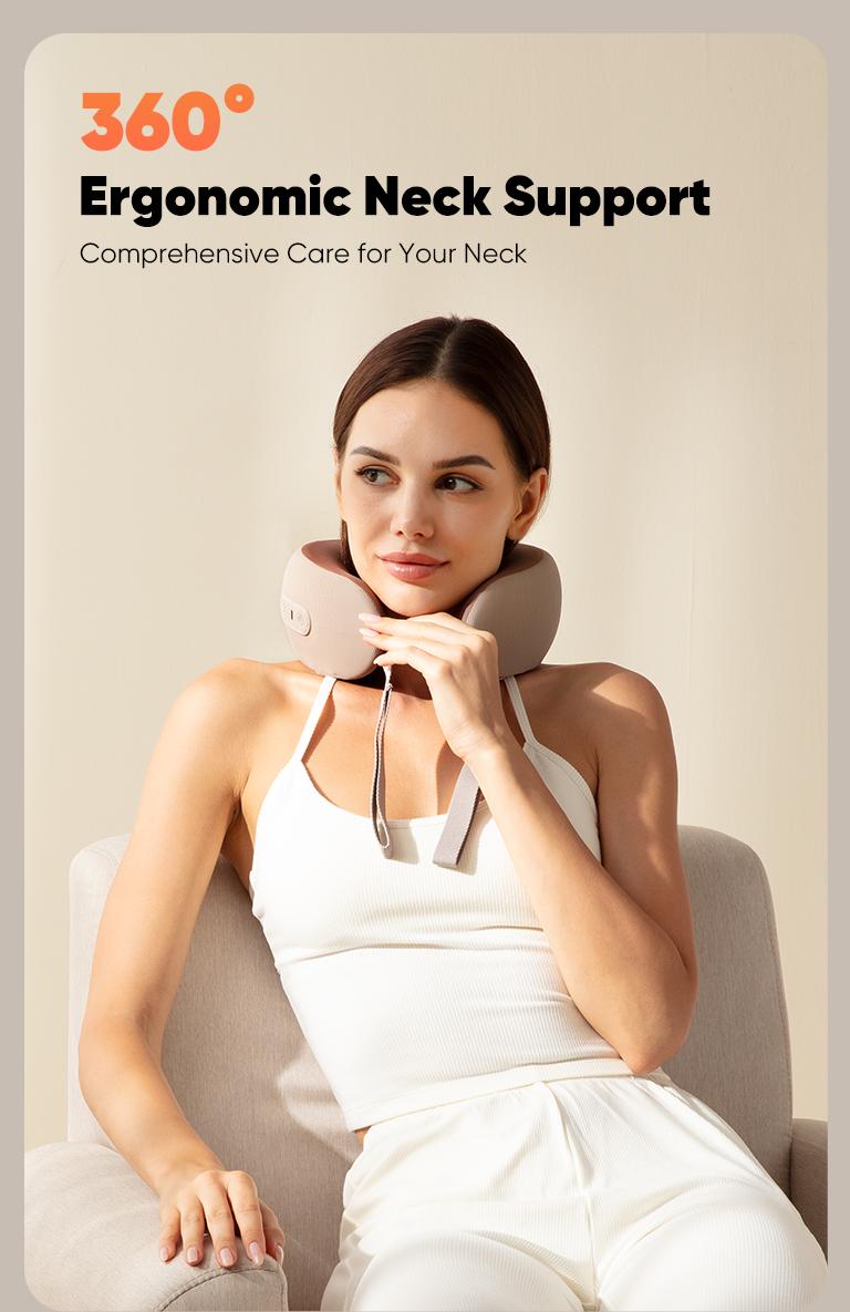 CINCOM U-Shaped Neck Massager Pillow（Mocha Coffee） for Cervical Support, with Soothing Heat & Kneading, 360° Memory Foam Support, Cordless, Rechargeable & Portable, Perfect Gift for Black Friday, Thanksgiving, Christmas, Birthdays & More