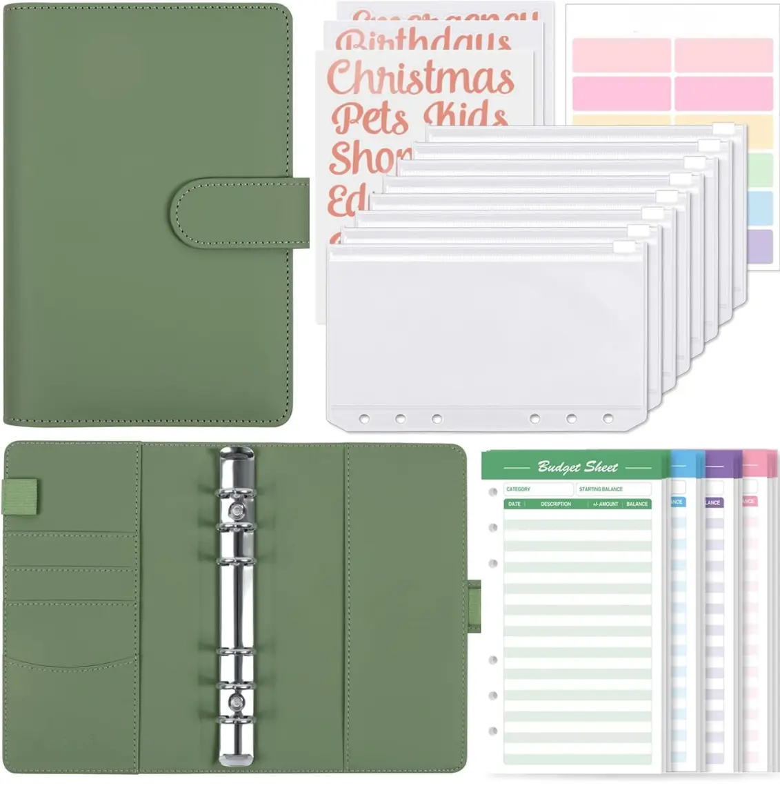 Cozy Fall Halloween Gift Budget Binder with 8pcs Zipper Envelopes,Money Organizer for Cash with 12pcs Expense Sheets & 24 Rose Gold Sticky Labels