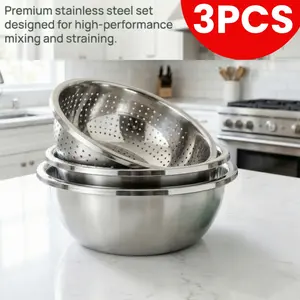 3-Piece Stainless Steel Bowls with Lids Stackable Kitchen Storage Set for Fridge Pantry Ideal for Prepping Salad Fruits Dough BPA-Free Rust-Proof Utensils