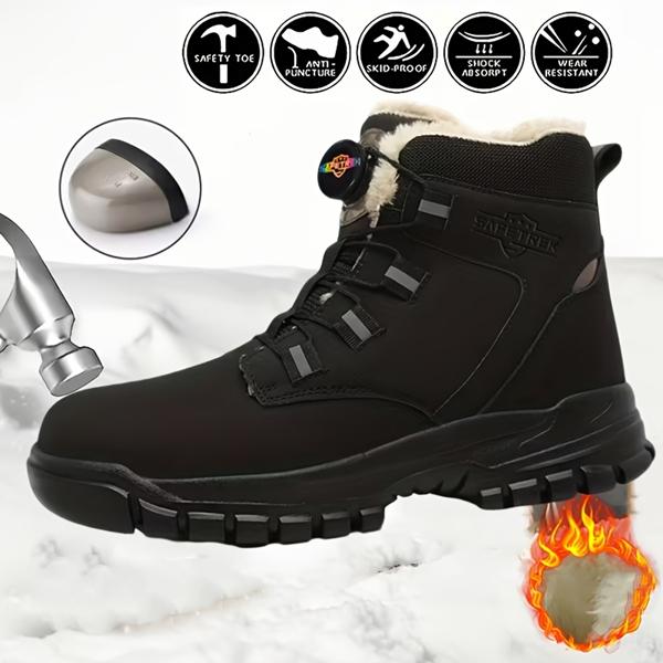 Men's Steel Toe Safety Shoes With Plush Fur Lining, Warm Insulated Design, Breathable Upper, Slip-Resistant Outsole, Soft And Lightweight Work Boots For Construction And Industry, Thoughtful Winter Gift For Men