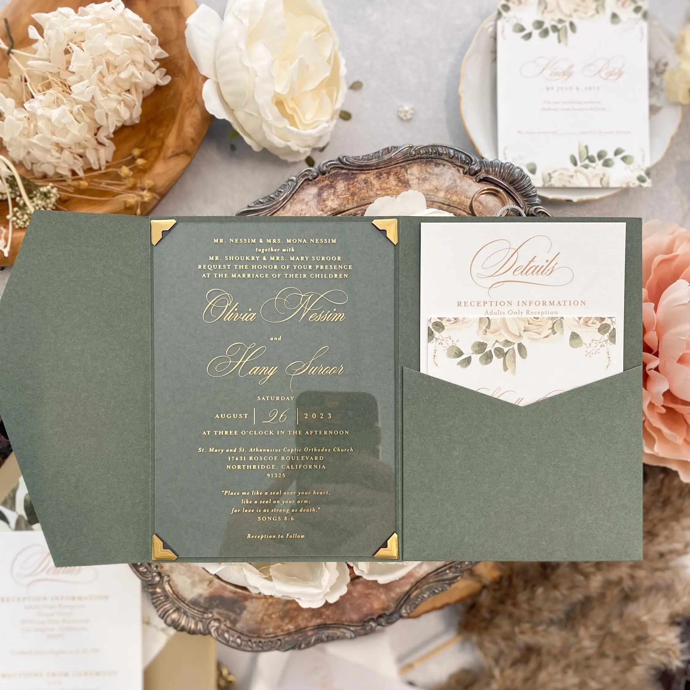 Acrylic Wedding Invitations | Invitation Card | Elegant Invitations in Green  - Style 220A