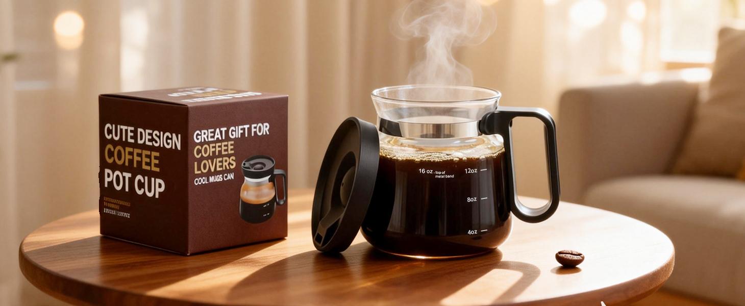 16 Oz Coffee Pot Mug,Mini Coffee Pot Cup,with Spill Proof Lid Heatproof Glass Mug Large Capacity ideal Gift for Coffee Lovers (1pcs)