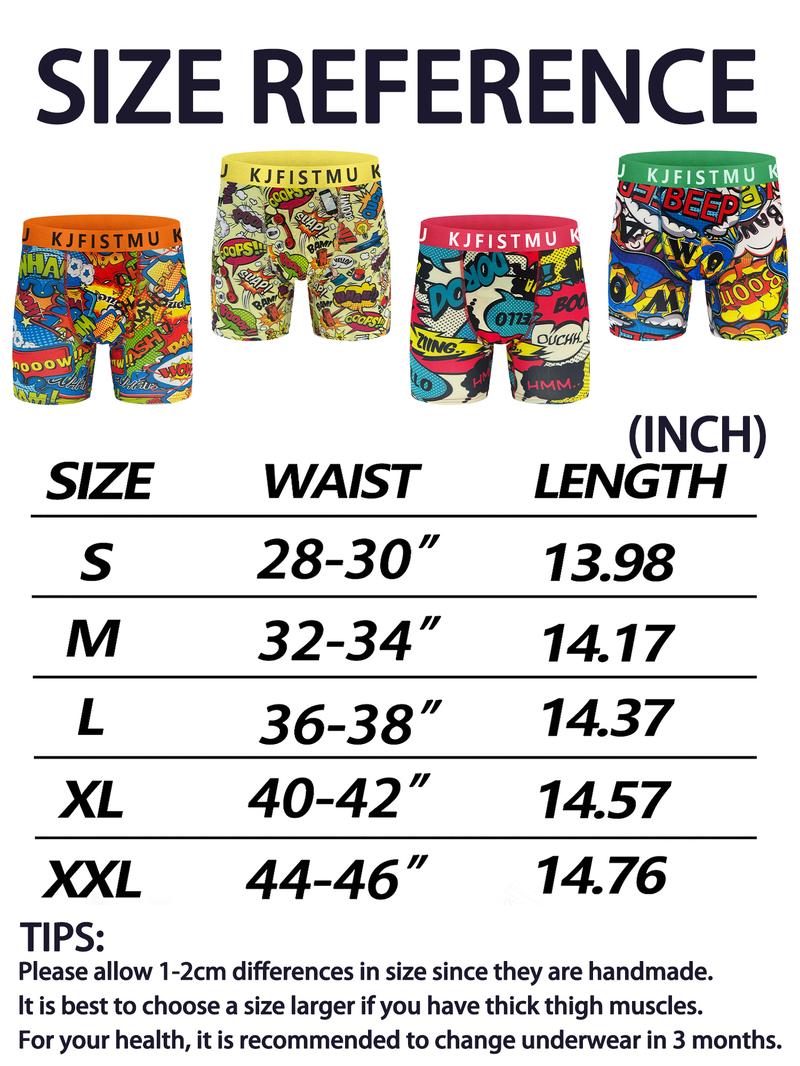4pcs KJFISTMU Men's Pop-Style Colorful Waistband Athletic Briefs Breathable, Stretchy, Lightweight Men's Boxer Briefs