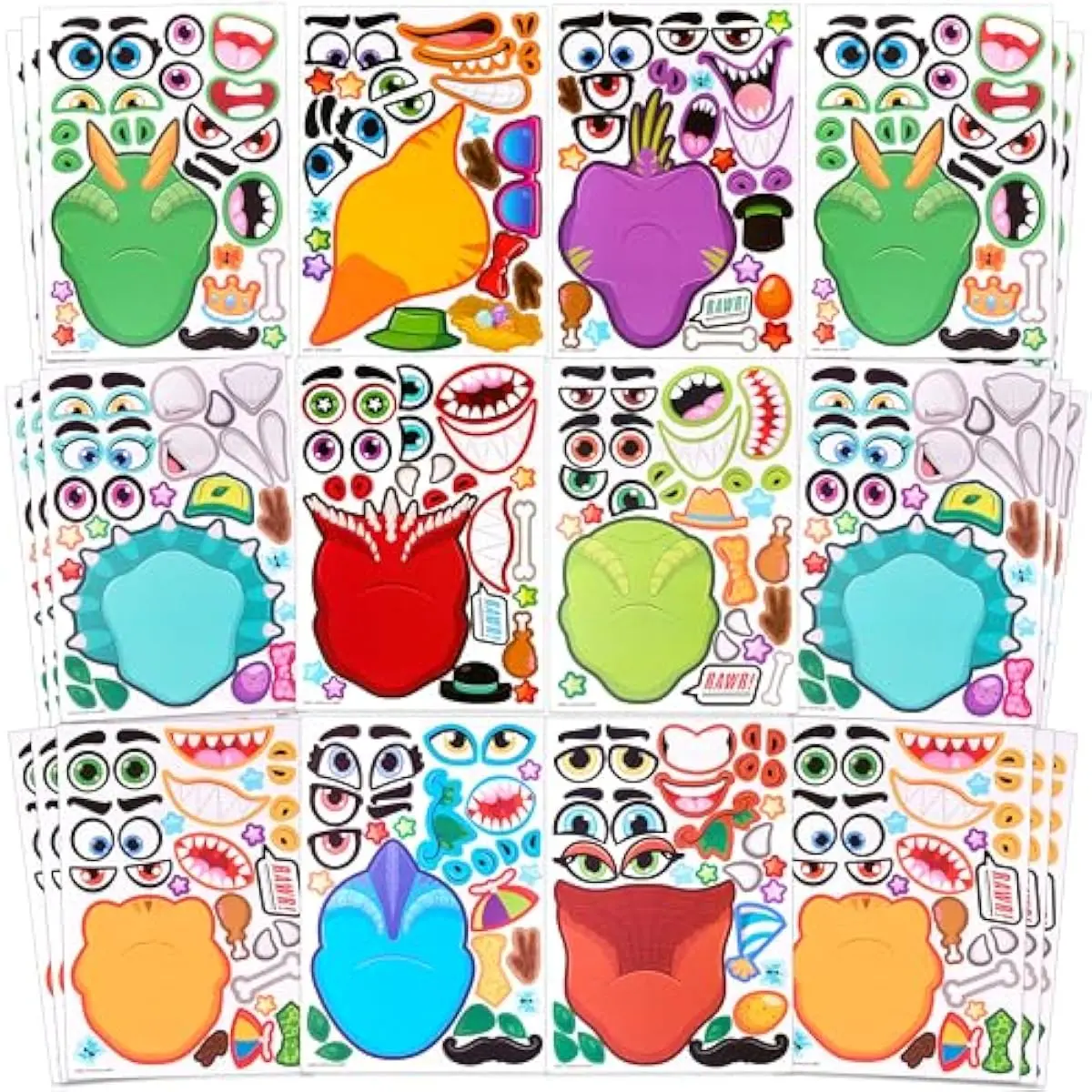 36PCS 9.8"x6.7" Make a face Stickers for Kids, Make Your Own Dinosaur Stickers, Animal Party Favors Kids Crafts, Goodie Bags Stuffers, Classroom Rewards