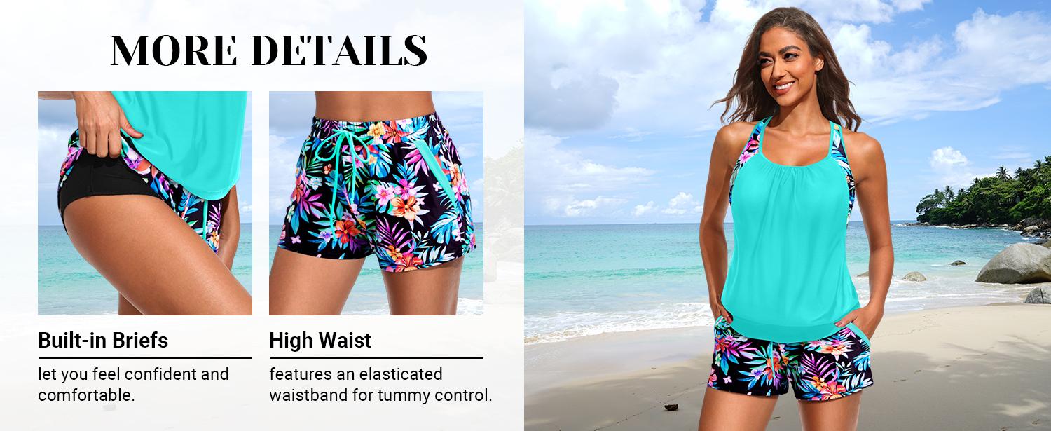 Daci Tankini Swimsuits for Women - 2026 Tummy Control Two Piece Bathing Suit with Sporty Pockets Shorts Blouson Swimwear