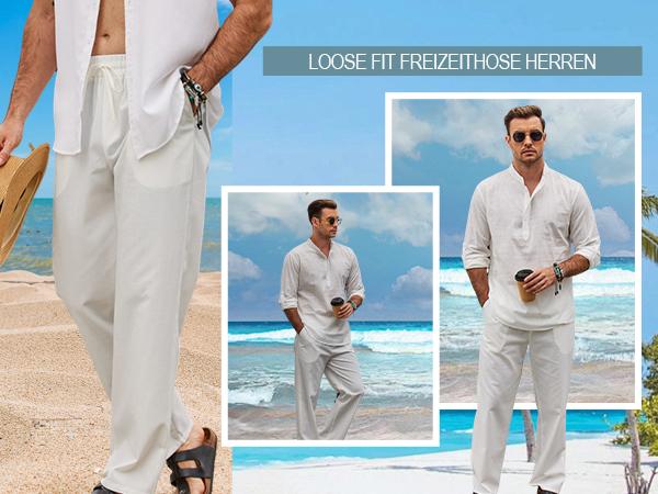 COOFANDY Men's Casual Linen Pants Loose Fit Elastic Waist Drawstring Lightweight Pant Summer Beach Trousers