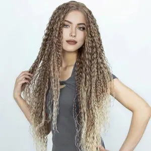 Noble Super Long Curly Lace Front Wigs Pre Plucked With Natural Hairline 34 Inch Synthetic Wig