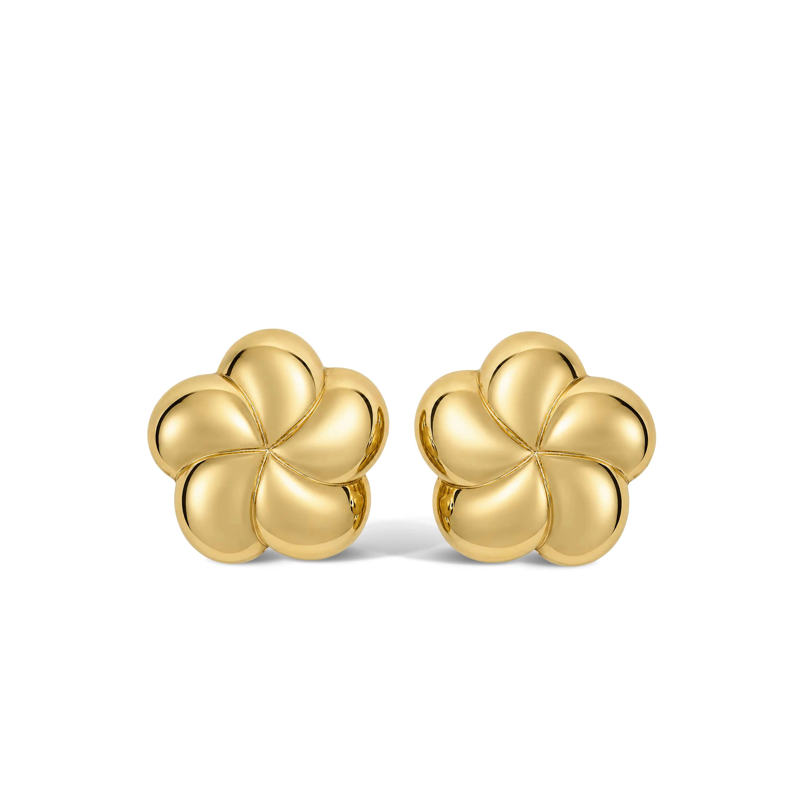 IVIORA Waterproof 18K Gold-Plated Puffed Flower Earrings - Hypoallergenic