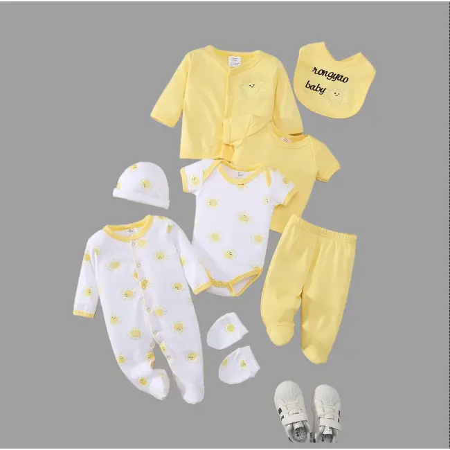 8-Piece Baby Girl Spring Summer Comfortable Soft Sun-Proof Romper Hat Bib Socks Pants Jacket Vest 3-Piece Set Perfect Outdoor Girl Performance Dress Sweet Sweatshirt Trench Coat Pattern Toddler Set Ripped Jeans Printed Girls Shorts Set