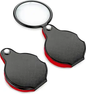 2pcs 5X Mini Pocket Magnifier Glass, Small Folding Magnifying Lenses with 360 Rotating Protective Leather Sheath for Seniors Reading, Inspection, Coin, Jewelry, Elders Gift, 2 3/8'' Lens Size