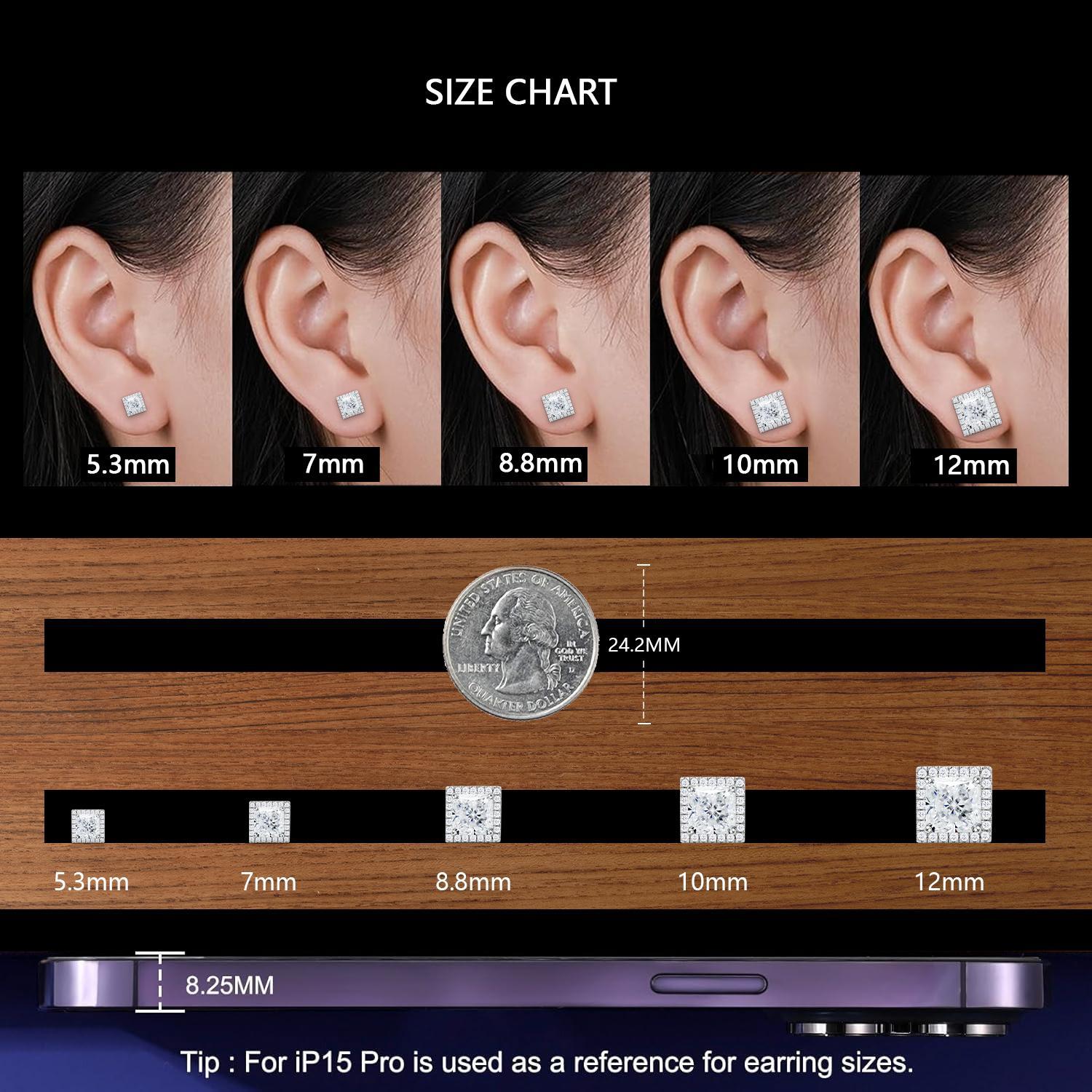 Delzzad S925 Princess Halo Synthetic Moissanite Stud Earring Daily Costume Jewelry Accessories Perfect Birthday Wedding Anniversary Gifts for Women Wedding Set Hypoallergenic Party