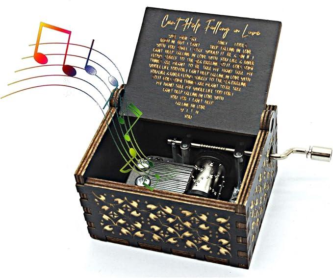 Hand-cranked Music Box You Are My Sunshine/Can't Help Falling in Love Wood Antique Engraved Musical Case for Loved Ones Gifts for Lover Boyfriend Girlfriend Husband Wife
