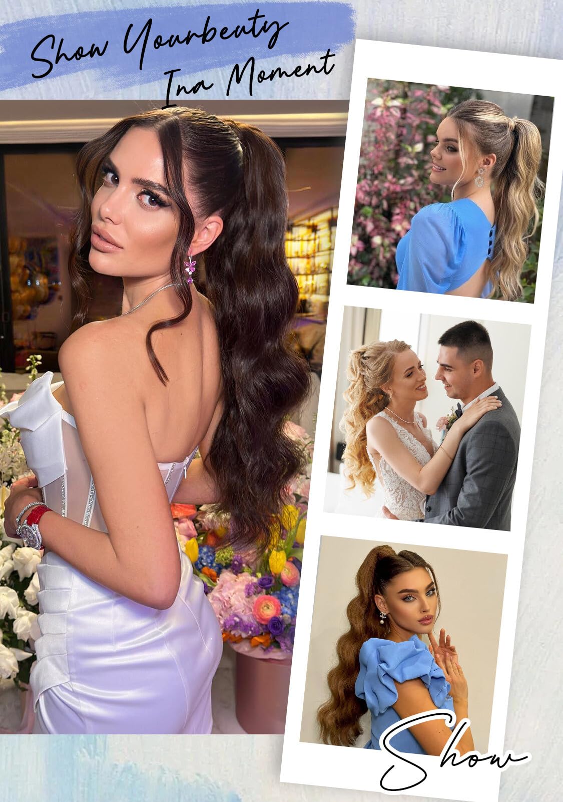 Kookastyle 24" Curly Wavy Ponytail Extension with Claw Clip Long Hairpiece for Women Natural Looking Jaw Clip on Ponytails