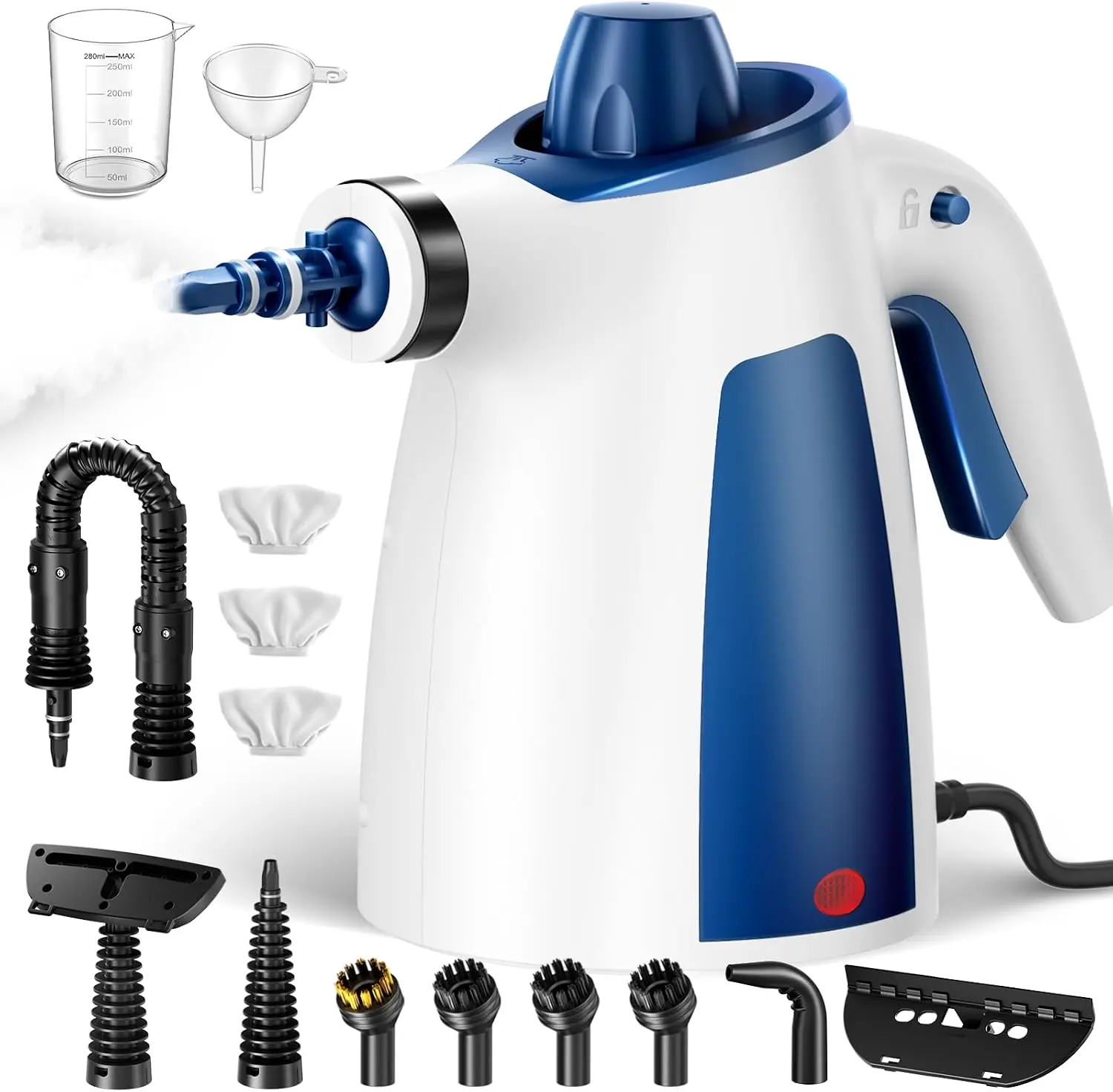 Handheld Steam Cleaner Pressurized Multi Surface Steamer with Continuous Steam 350ML Chemical Free High Temp Deep Cleaner for Grease Grime Dirt 14 Piece Accessory Kit for Tile Grout Bathroom Kitchen Auto Car Detailing