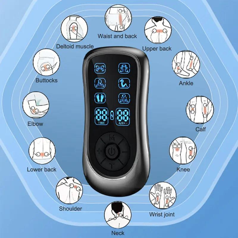 Muscle Massage Unit, 10 Modes Dual Channel, 30 Intensity Levels, Compact Rechargeable Body Massager with 4 Pads
