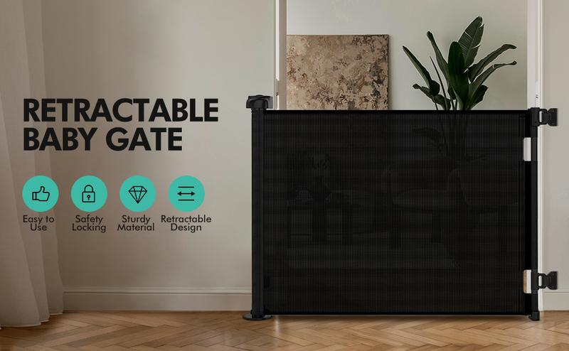 Dearlomum Retractable Baby Gate 33.1" Tall Extends up to 55"/71"/118"/168“/197” Wide Child Safety Gate for Doorways Stairs Hallways Indoor/Outdoor Grey Playpen Infant