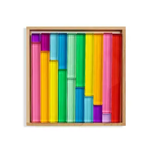 Millie Blocks Vibrant Translucent Acrylic Blocks for Imaginative Play Aged 3+ Open-Ended Learning Tools for Creativity & Fine Motor Skills Set of 19 in Beechwood Tray