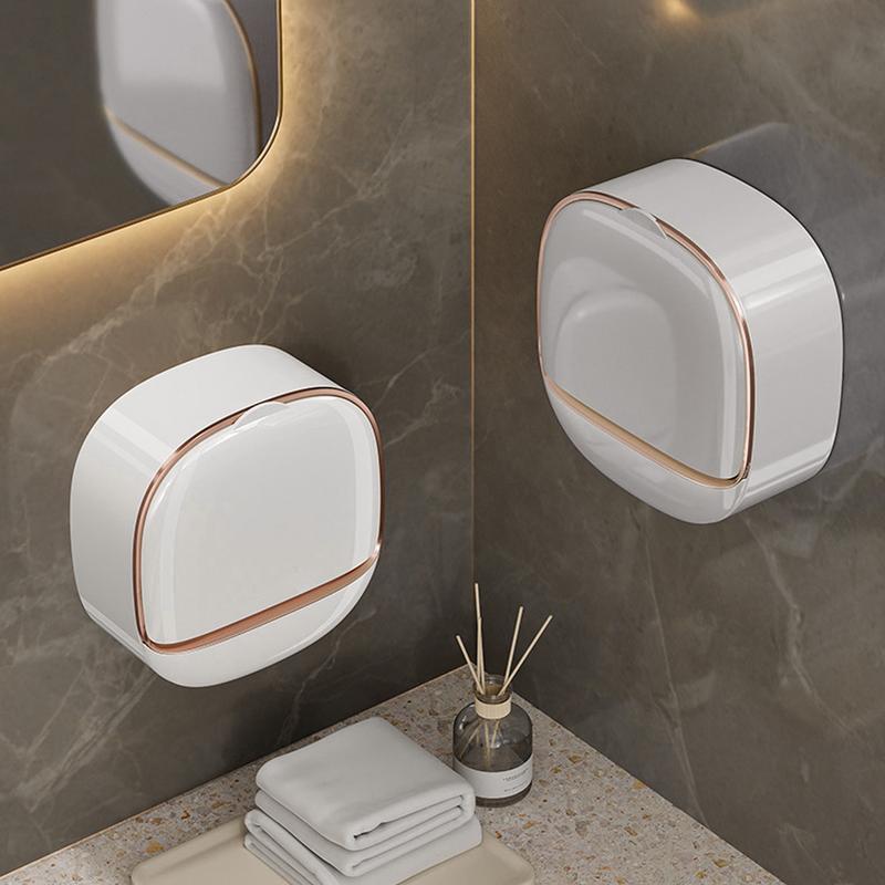 Wall Mounted Shower Soap Dish with Flip Cover - White Antibacterial Waterproof Self-Draining Soap Saver, Bathroom Shower Storage Essentials