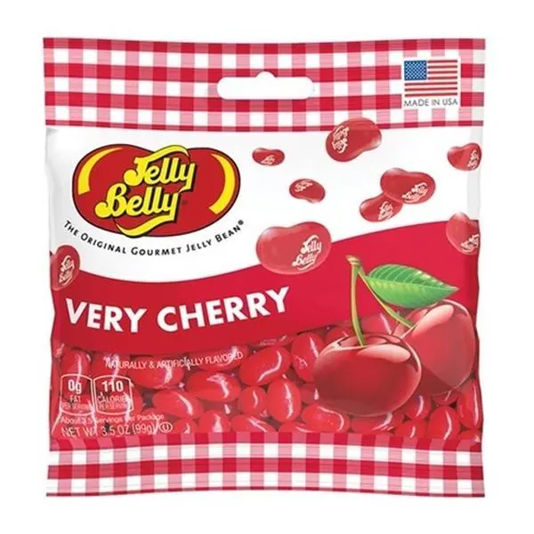Jelly Belly Very Cherry Gourmet Jelly Beans, 3.5oz Peg Bag Candies, Made in USA, Gluten-Free, Trans Fat-Free, Cherry Juice-Infused Sweet Chewy Jellybean Sweets, Ideal for Movie Nights, All-Age Snacks, Fruit Candy, Everyday