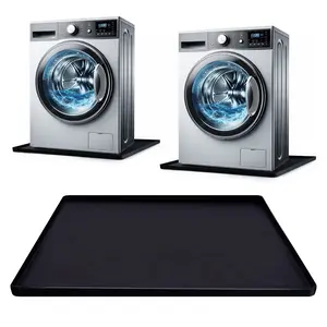 Washing Machine Drain Pan Silicone Mat, 27 x 27 inch  Waterproof Washer Dryer Drip Tray, Raised Edge Leak Protection, Non-Slip Anti-Vibration Floor Protector (Black)