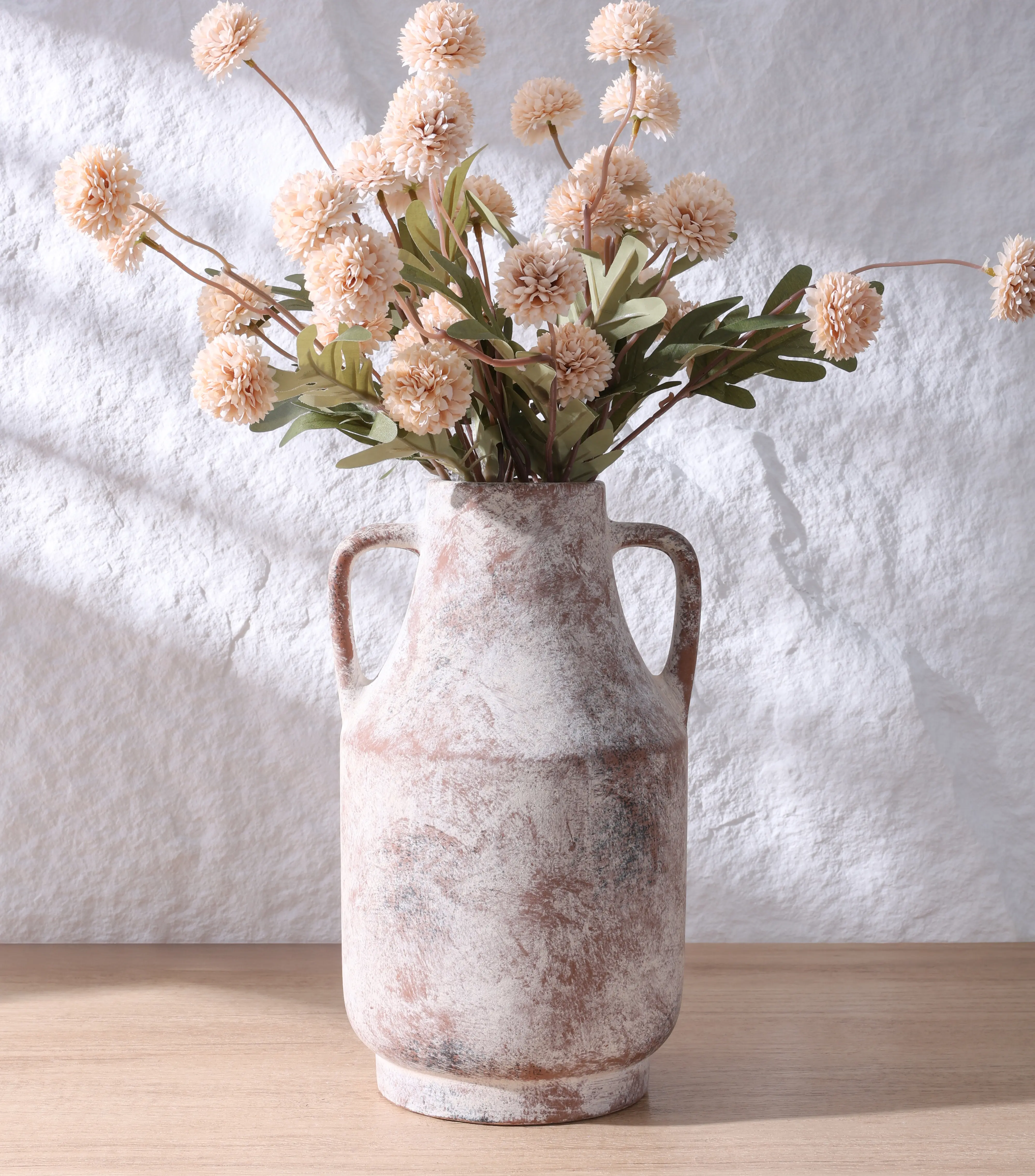 Ivydale Ceramic Flower Vase with Handles, 11 in Tall Rustic Farmhouse Pottery Vases Decorative Large Vases for Living Room Entryway Kitchen Table Centerpieces Home Decor,Neutral