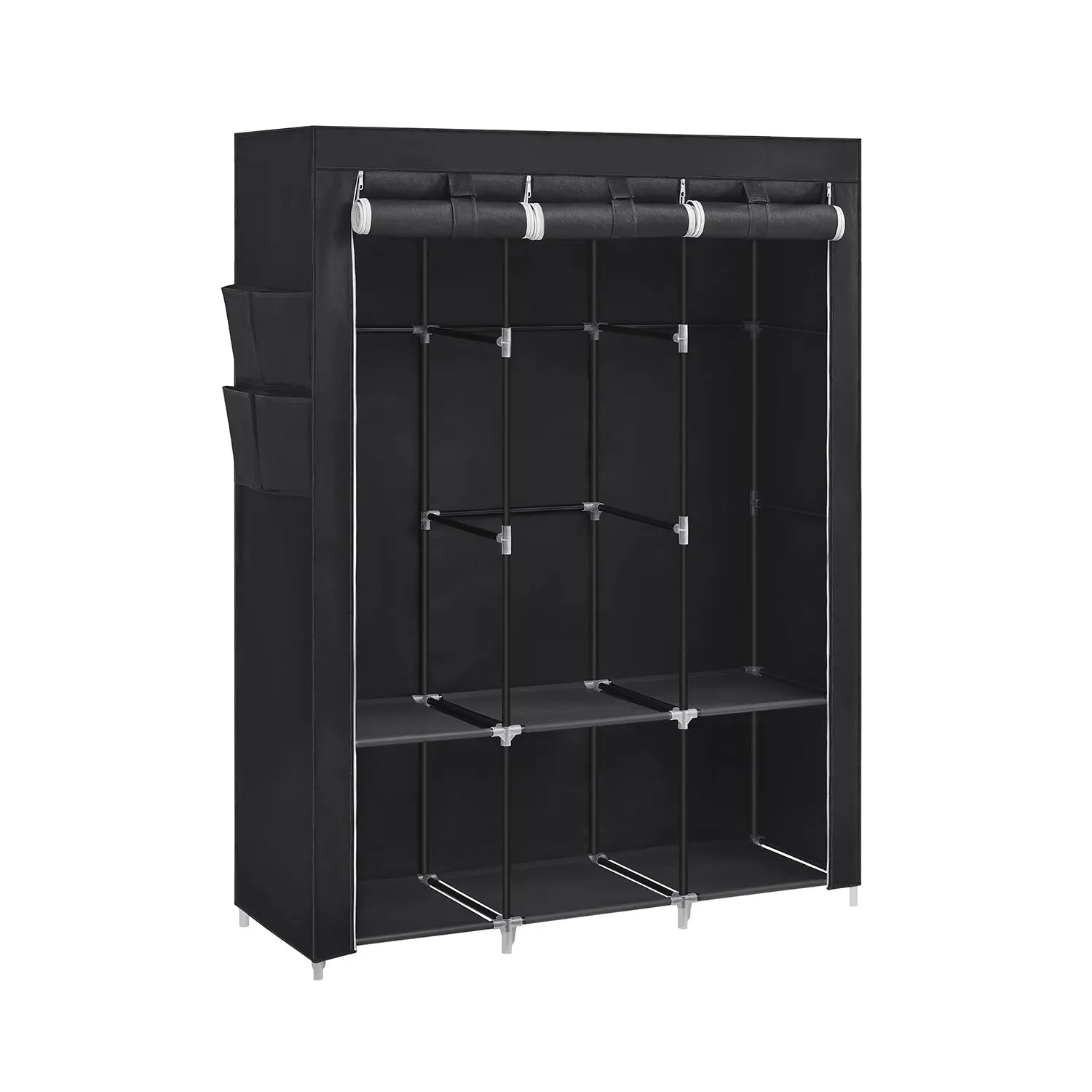 SONGMICS Portable Wardrobe Closet - Portable Storage Armoire with 0.6" Steel Tubes, 3 Clothes Rails, Shelves, 4 Side Pockets, Cover, 47.2" Tall Reach, High Storage, 51.2x17.7x65.7in Large Size for Bedroom, Living Room