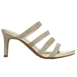 LifeStride Womens Marquee Rhinestone Strappy Dress Sandals High Heel 3" & Up - Gold