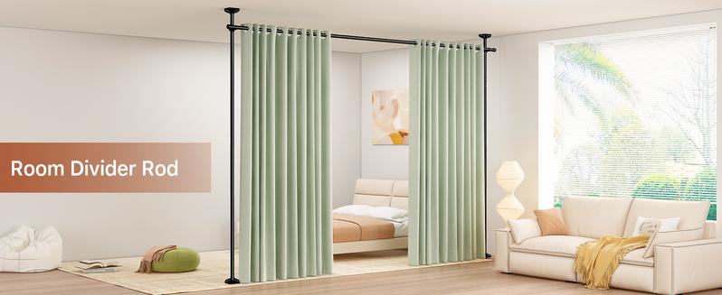 Adjustable Bedroom Partition Rod - Heavy-Duty Room Divider Curtain Rod for 4-10 Ft High and 28-70 in Wide Spaces - No Drill Freestanding Separator Freestanding Tension Curtain Stand(Curtains are not included)
