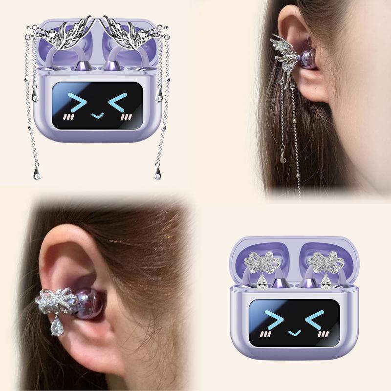 [Valentine's Day] Tukio 2026 M100 Fashion Clip-On Earphones, featuring interchangeable earring accessories, an audio-visual touchscreen, and wireless audio transmission technology. Equipped with Bluetooth 6.0 for faster and more stable connections