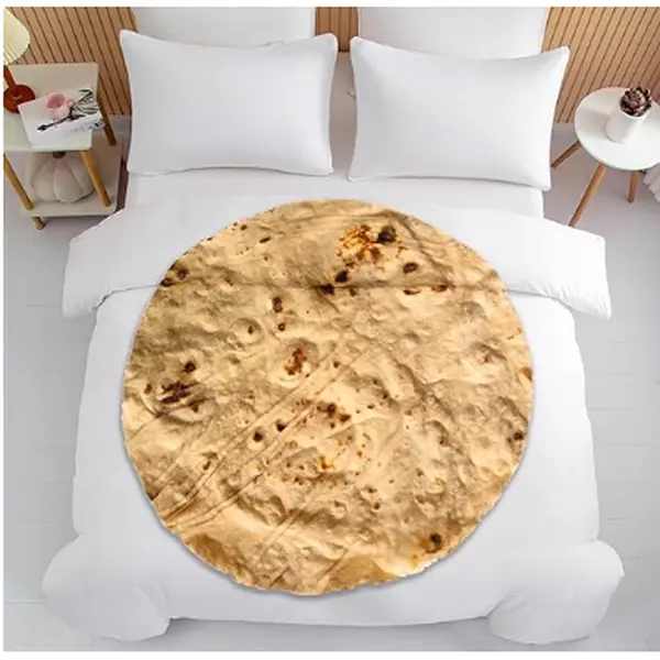 Double-Sided Print Round Tortilla Blanket - Soft Cozy Throw, Plush Fleece Flannel Linen, Burrito & Food-Themed, Machine Washable for Pets, Pool & Beach Use, Ideal for Sofa Bedspread, Travel Blanket
