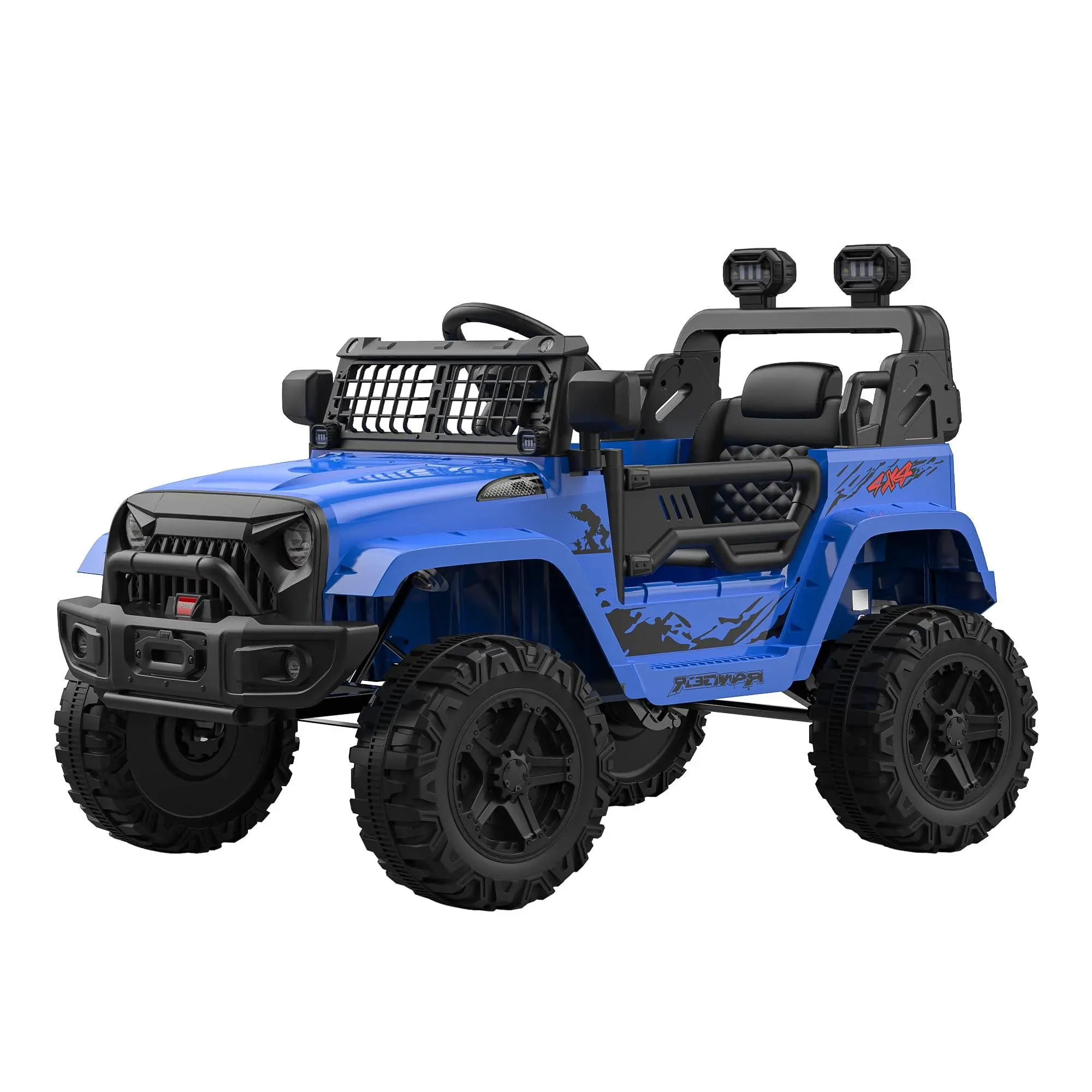 Blue Kids Electric Ride-On Truck Power Wheels with Remote Control, Parent Control, Spring Suspension, 2-Speed Off-Road Capability, LED Lights, Ideal Gift for Kids Ages 4-8