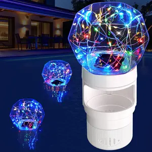 Solar Chlorine Floater,Pool Chlorines Floater with Colorful Lights,Chlorine Floaters with Diamond Shapes,Adjustable Flow Floating chlorines Dispenser for Pool,Hot Tub Chlorines Floaters White