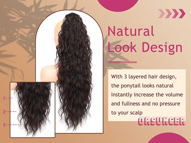 ORSUNCER Hair Extension Claw Ponytail Long Wavy Ponytail Extension Black Brown 30 Inch Curly Clip Ponytail in Hair Extensions For Women Fluffy Natural Looking Synthetic Hairpiece for Daily Use Easy To Go
