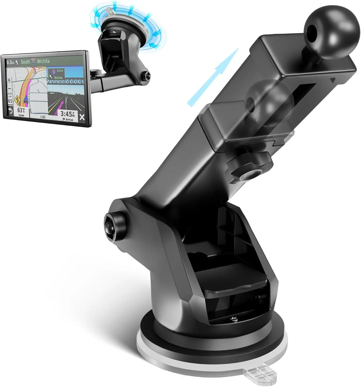 Garmin GPS Replacement Mount with 17mm Ball Mount Cradle, Adjustable Head, Telescopic Arm, Gel Base - Quick Setup, Secure Hold, No-Residue Dashboard Install (Compatible with Nuvi RV Dezl Drive Drivesmart Zumo Driveassist DriveLuxe), Adjust Viewing, Car En