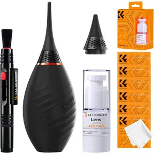 K&F CONCEPT Portable 10-in-1 Digital Camera Lens Cleaning Kit - for DSLR Lenses, Filters, Smartphones, Mobile Devices - with Advanced 1-Way Silicone Air Blower, Short Nozzle, Long Nozzle, 6 Cleaning Cloths, Cleaning Pen, 15ML Cleaner