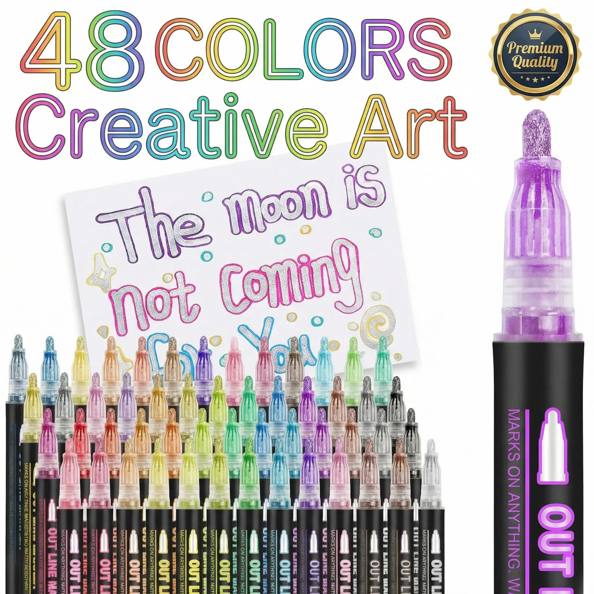Outline Shimmer Markers Assorted Pack (8/12/24/36/48 Colors) - 3D Gel Pen Markers & Highlighters with Shimmer Effect, Art Color Set, Office Stationery, Teen Girl Gifts, Glitter Gel