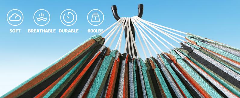 Outdoor Double Hammock with stand ,Include Space-Saving Steel Frame, 600- pound Load Capacity, Patio Swing with stand , Carry Bag , Suitable For Seaside, Courtyard, Garden, Terrace , Indoor