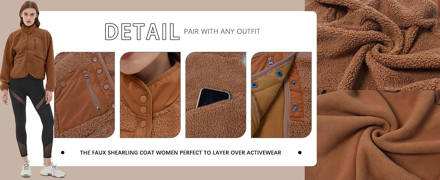 Tanming Women's  Button Down Fleece Jacket Fuzzy Sherpa Patchwork Bomber Jackets Shacket Teddy Coat Outerwear