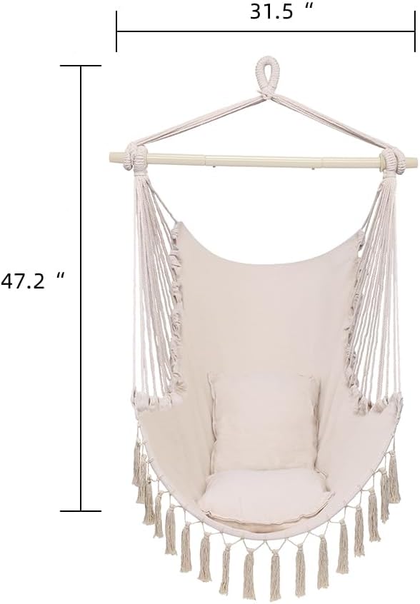 ONCLOUD Hammock Chair Hanging Rope Swing, Load Capacity Up to 550 LBS Macrame Hammock Swing Seat with Two Cushions, Hammock Seats with Portable Steel Spreader Bar for Indoor/Outdoor