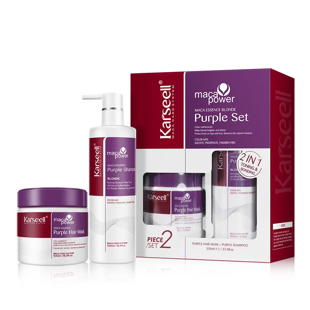 Karseell maca power Purple Hair Mask and Purple Shampoo Set, Neutralizes Brass & Yellow Tones for Blonde, Gray, Silver Color Treated Hair, 2 x 16.9floz Haircare Silky Smooth Moisturizing Uv