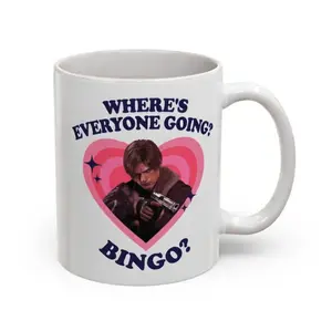 Leon Kennedy Where's Everyone Going? Bingo? Mug, Leon Kennedy Accent mug, Leon Kennedy RE9 Mug, Coffee Mug For Re9 Fans Game