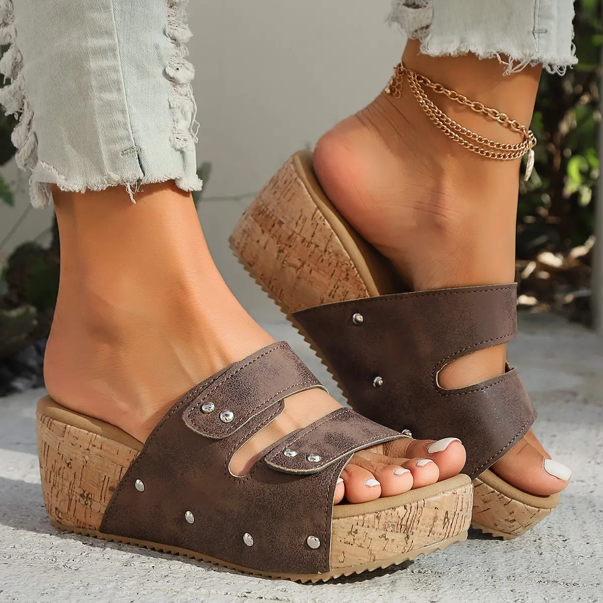 Women's Trendy Summer Wedge Platform Mules - Comfortable, Breathable Slip-On Sandals for Women, Lightweight Footwear for Beach & Outdoor Walking Everyday Casual Fashion, Sandals Women, Platform Sandals tiktokshopbacktoschool