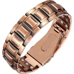 Nandudu Copper Magnetic Bracelet for Men 3X Neodymium Magnets 4500 Gauss Adjustable 9.05 Inches Wristband Fitness Tracker Wearable Gift