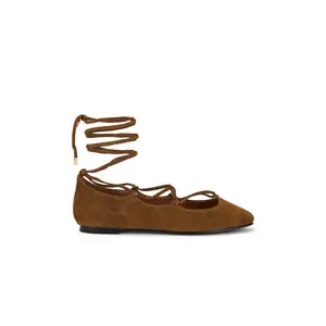 Madewell Greta Lace Up Flat in Warm Chestnut Suede