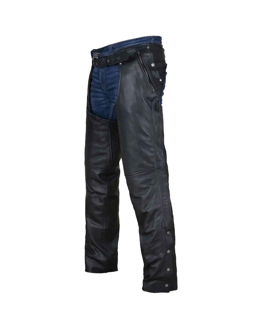 Dream Apparel Motorcycle Leather Chaps for Men Women Riding with Zip Out Liner Cowboy Biker Chap Pants With Four Pockets Naked Cowhide Leather Waterproof & Wrinkle-Free