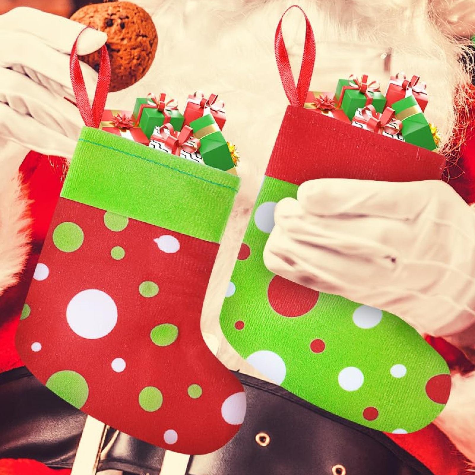 Christmas Clearance Sale Christmas Gifts 24 Pcs Mini Christmas Stockings 6" Cute Dot Red and Green Xmas Sock for Fireplace Hanging, Stockings Holiday Party Home Christmas Decor Christmas Stuffer Gift Idea for Family Friends Burr Basket Gift Xmas Present